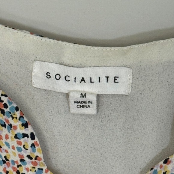 Socialite Confetti Multicolor Dot Print Scalloped V-Neck Camisole Top Size M - Picture 4 of 4